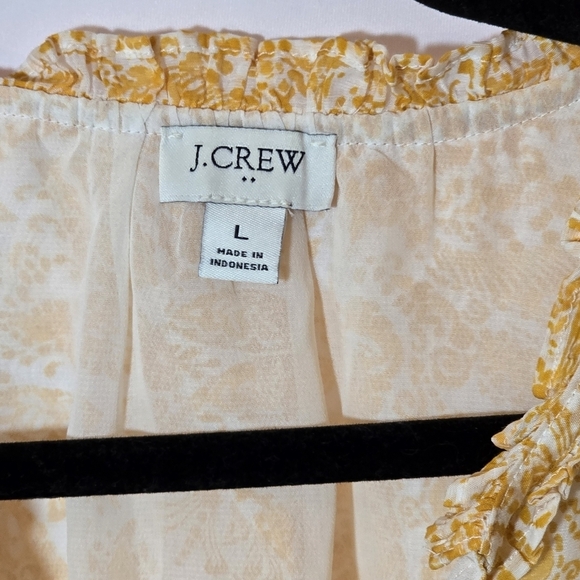 J Crew Factory Yellow Paisley Floral Lined Ruffle Sleeve V Neck Blouse, Sz L - Picture 3 of 9